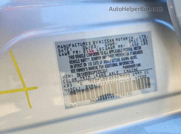 3N1AB8BV4PY298531 2023 NISSAN SENTRA Silver VIN կոդի պիտակի տեսք