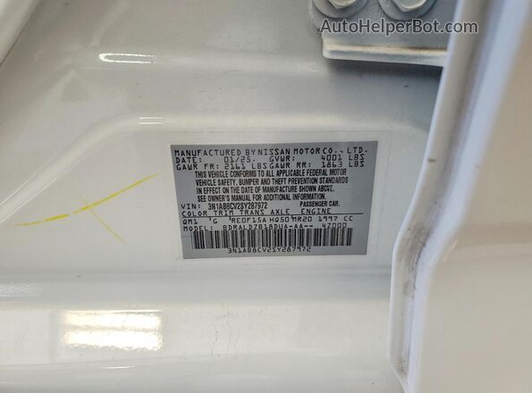 3N1AB8CV2SY287972 2025 NISSAN SENTRA White Вид наклейки з VIN-кодом