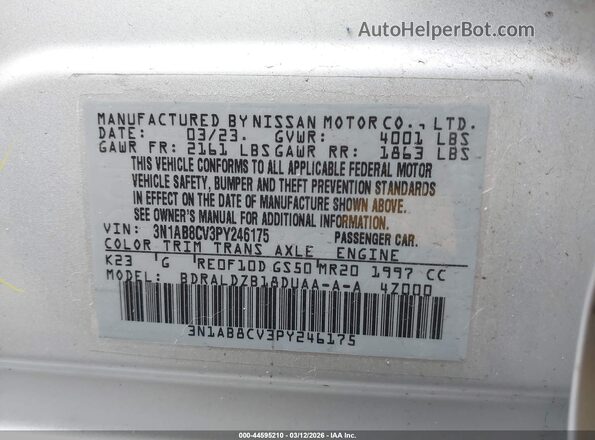 3N1AB8CV3PY246175 2023 NISSAN SENTRA Gray Engine compartment view