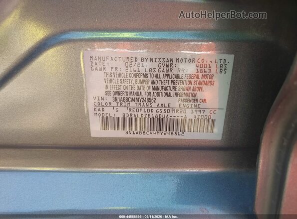 3N1AB8CV4MY248562 2021 NISSAN SENTRA Gray Vista del compartimento del motor