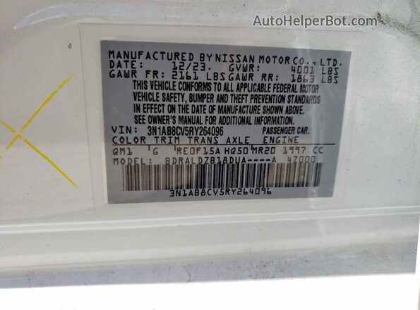 3N1AB8CV5RY264096 2024 NISSAN SENTRA White Вид наклейки з VIN-кодом