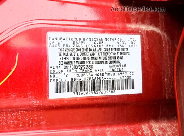 3N1AB8CV8SY205582 2025 NISSAN SENTRA Red Vista de la etiqueta del VIN
