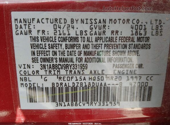 3N1AB8CV9RY331959 2024 NISSAN SENTRA Красный Вид подкапотного пространства