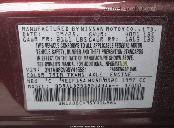 3N1AB8CV9SY416581 2025 NISSAN SENTRA Red Widok komory silnika