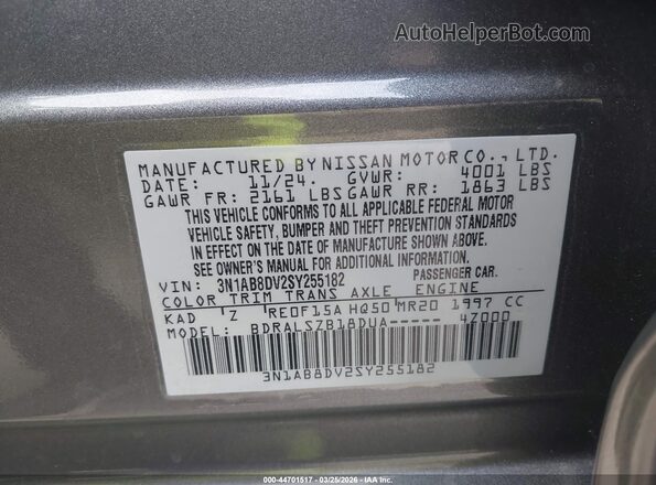 3N1AB8DV2SY255182 2025 NISSAN SENTRA Gray Engine compartment view