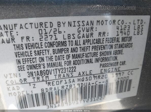 3N1AB9DV1TY231222 2026 NISSAN SENTRA Серый Вид подкапотного пространства