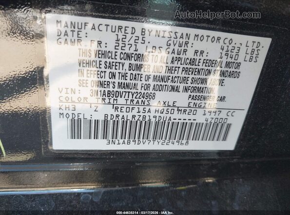 3N1AB9DV7TY224968 2026 NISSAN SENTRA Черный Вид подкапотного пространства
