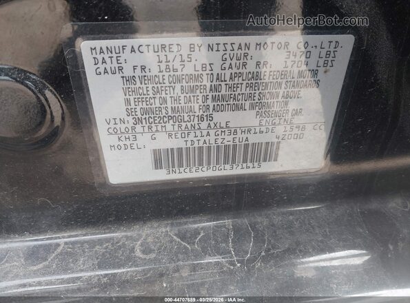 3N1CE2CP0GL371615 2016 NISSAN VERSA NOTE Black Vista del compartimento del motor
