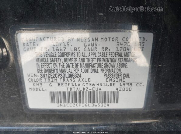 3N1CE2CP3GL365324 2016 NISSAN VERSA NOTE Черный Вид подкапотного пространства