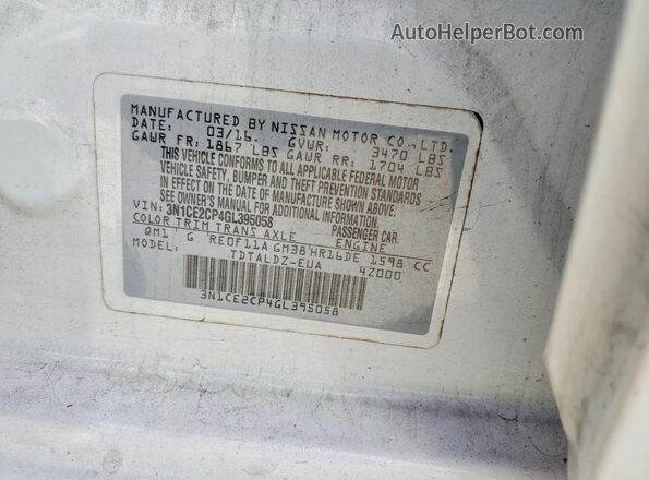 3N1CE2CP4GL395058 2016 NISSAN VERSA White Vista de la etiqueta del VIN