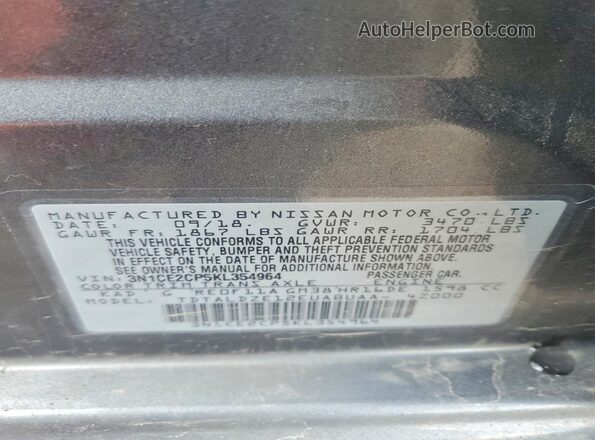 3N1CE2CP5KL354964 2019 NISSAN VERSA Gray Vista del compartimento del motor