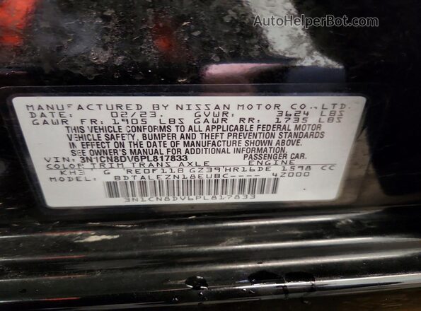 3N1CN8DV6PL817833 2023 NISSAN VERSA Черный Вид подкапотного пространства