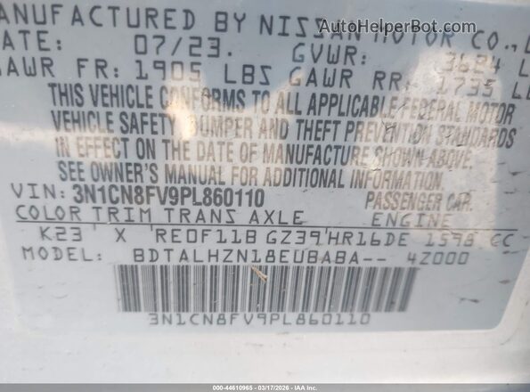 3N1CN8FV9PL860110 2023 NISSAN VERSA Серебряный Вид подкапотного пространства