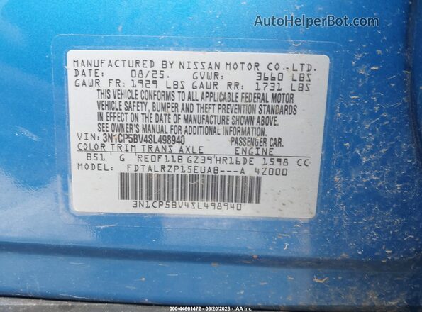 3N1CP5BV4SL498940 2025 NISSAN KICKS PLAY Blue Widok komory silnika