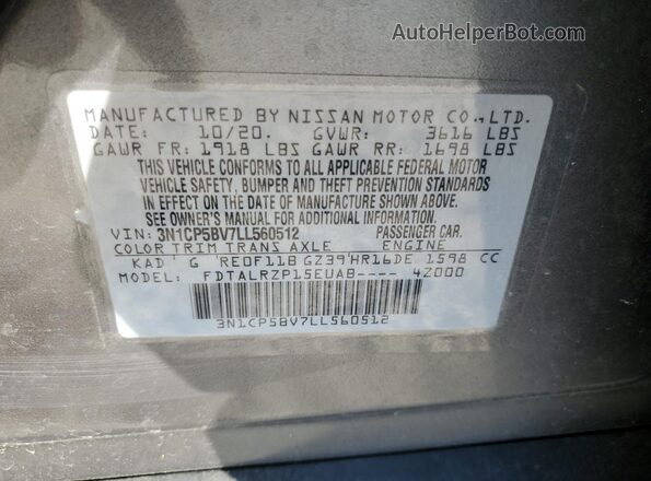 3N1CP5BV7LL560512 2020 NISSAN KICKS Gray Vista del compartimento del motor
