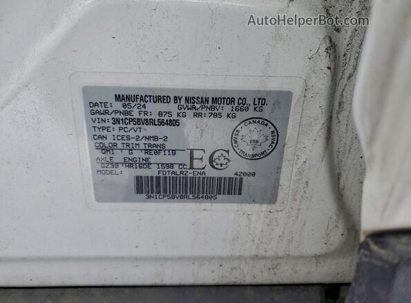 3N1CP5BV8RL564805 2024 NISSAN KICKS Белый Панорамный вид салона 360°