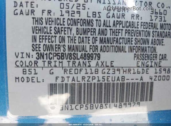 3N1CP5BV8SL489979 2025 NISSAN KICKS PLAY Blue Widok komory silnika