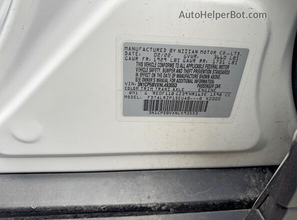 3N1CP5BVXNL493553 2022 NISSAN KICKS White Вид задніх сидінь