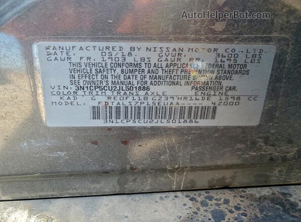 3N1CP5CU2JL501886 2018 NISSAN KICKS Silver VIN sticker view