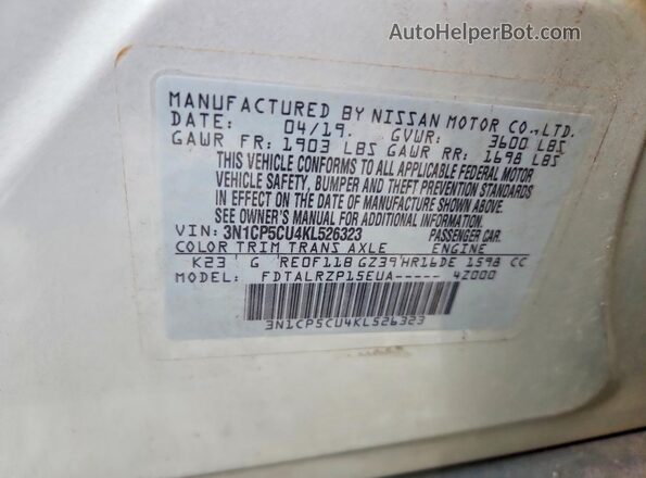 3N1CP5CU4KL526323 2019 NISSAN KICKS Silver Vista interior de 360 grados