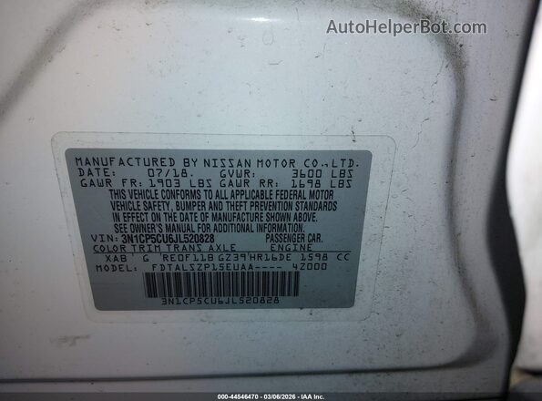 3N1CP5CU6JL520828 2018 NISSAN KICKS Белый Вид подкапотного пространства