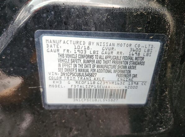 3N1CP5CU8JL545827 2018 NISSAN KICKS Черный Вид наклейки с VIN-кодом