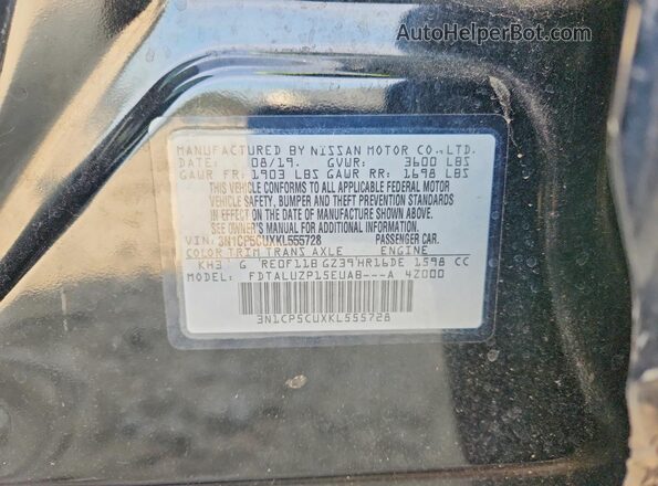 3N1CP5CUXKL555728 2019 NISSAN KICKS Черный Вид наклейки с VIN-кодом