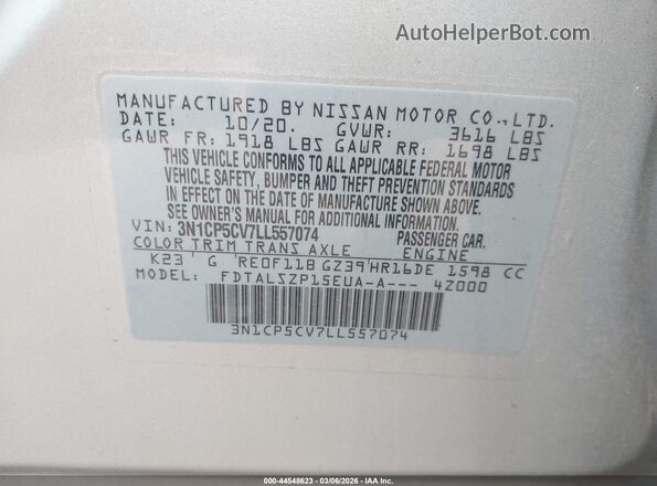 3N1CP5CV7LL557074 2020 NISSAN KICKS Silver Vista del compartimento del motor