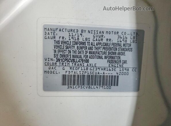 3N1CP5CV8LL479100 2020 NISSAN KICKS White VIN sticker view