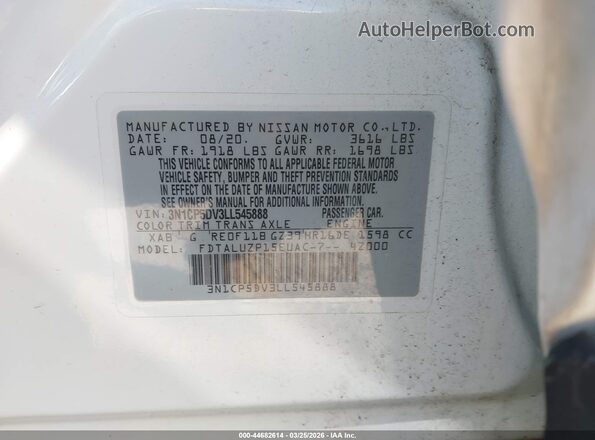 3N1CP5DV3LL545888 2020 NISSAN KICKS White ძრავის განყოფილების ხედი