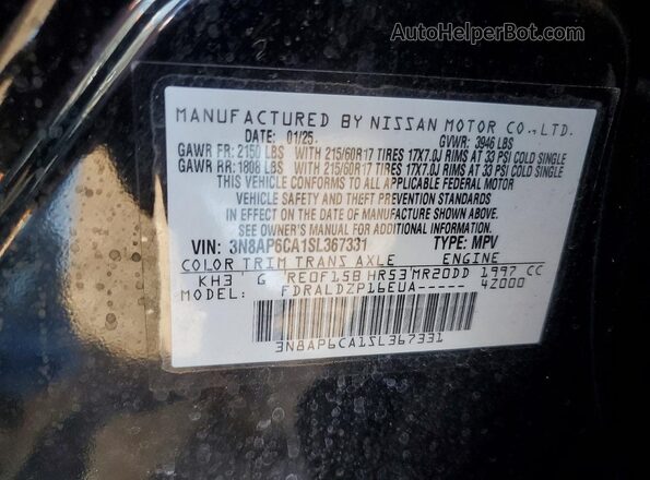 3N8AP6CA1SL367331 2025 NISSAN KICKS Black VIN კოდის სტიკერის ხედი