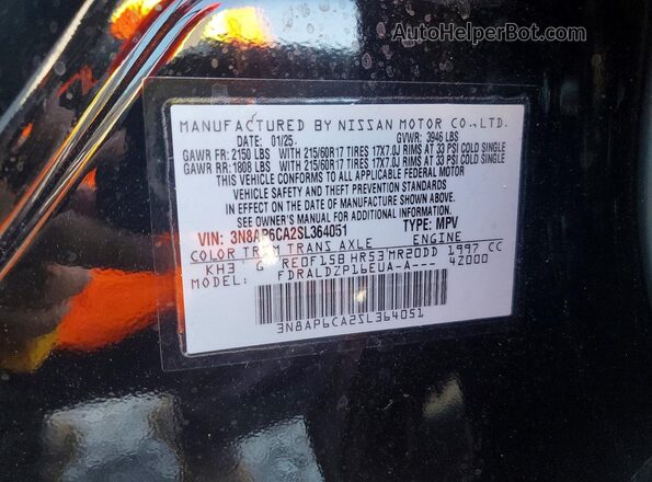 3N8AP6CA2SL364051 2025 NISSAN KICKS Black Widok naklejki z numerem VIN