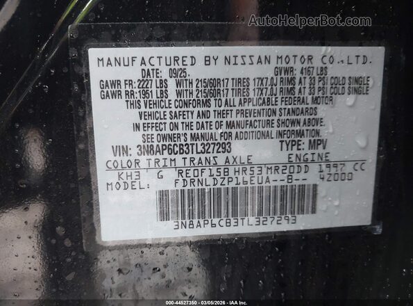 3N8AP6CB3TL327293 2026 NISSAN KICKS Black Շարժիչի բաժամունքի տեսք
