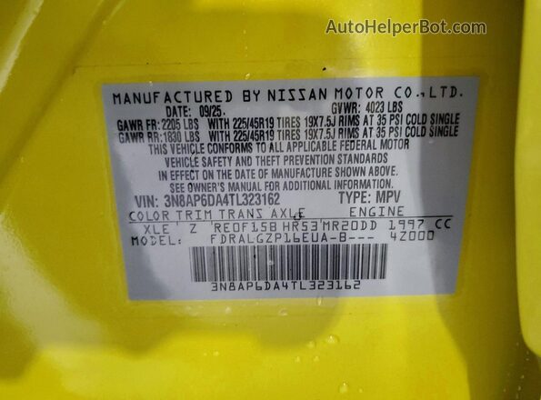 3N8AP6DA4TL323162 2026 NISSAN KICKS Желтый Вид наклейки с VIN-кодом