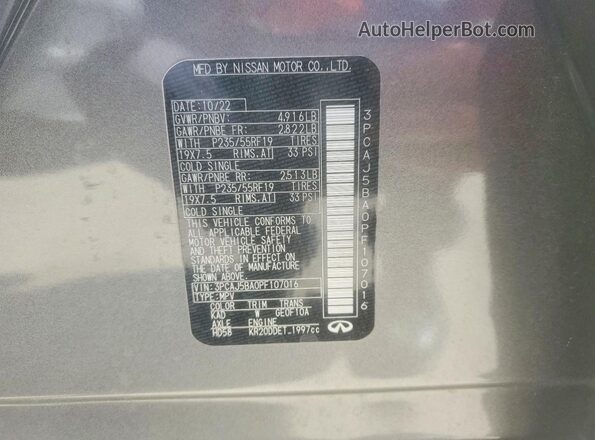 3PCAJ5BA0PF107016 2023 INFINITI QX50 Серый Вид наклейки с VIN-кодом