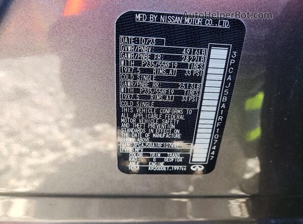 3PCAJ5BA1RF107447 2024 INFINITI QX50 Серый Вид наклейки с VIN-кодом