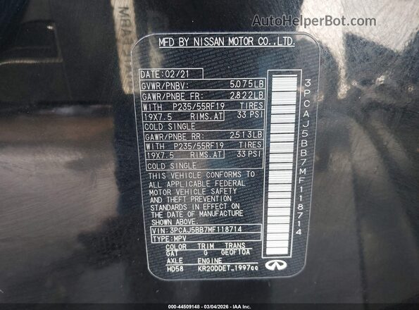 3PCAJ5BB7MF118714 2021 INFINITI QX50 Черный Вид подкапотного пространства