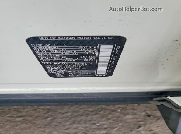 3PCAJ5BB9MF121663 2021 INFINITI QX50 White VIN კოდის სტიკერის ხედი