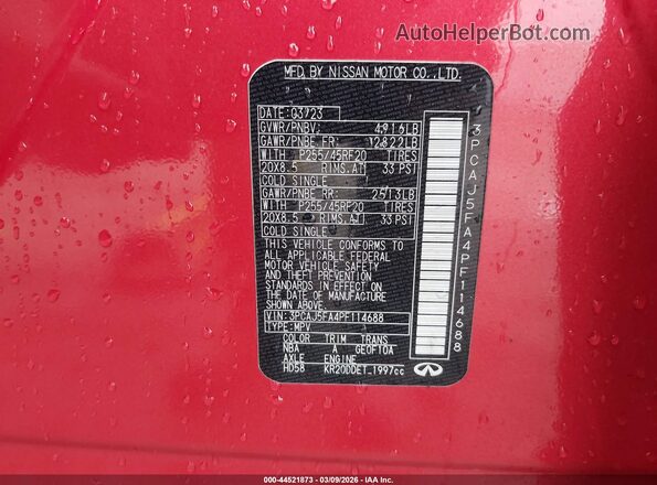 3PCAJ5FA4PF114688 2023 INFINITI QX50 Красный Вид подкапотного пространства
