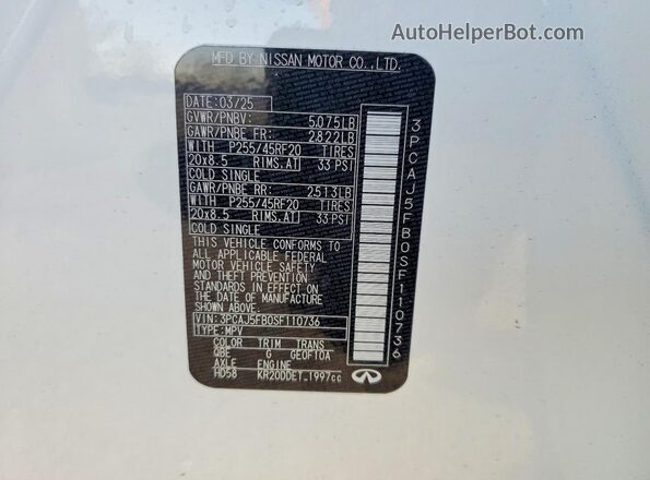 3PCAJ5FB0SF110736 2025 INFINITI QX50 Белый Вид наклейки с VIN-кодом