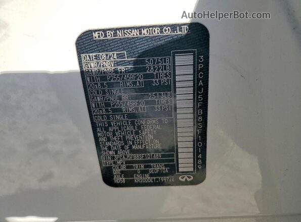 3PCAJ5FB8SF101489 2025 INFINITI QX50 White Սալոնի 360 աստիճան տեսք