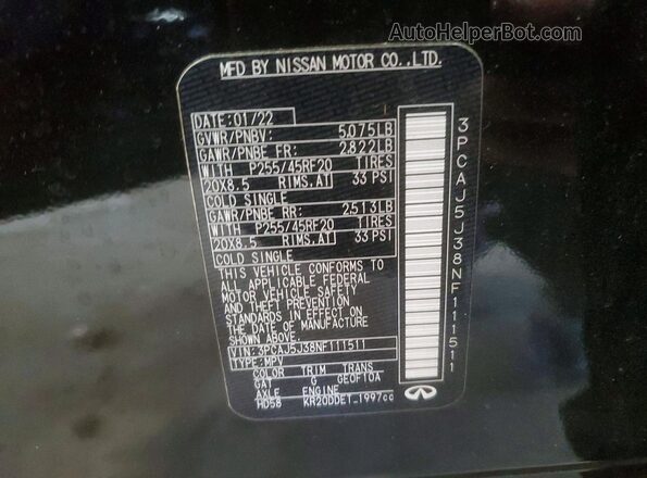 3PCAJ5J38NF111511 2022 INFINITI QX55 Черный Вид наклейки с VIN-кодом