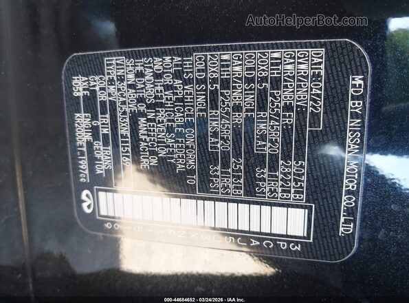 3PCAJ5J3XNF115169 2022 INFINITI QX55 Black Вид підкапотного простору