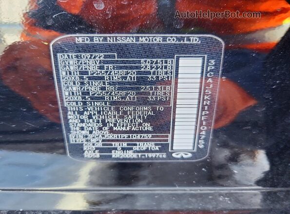 3PCAJ5KR1PF104759 2023 INFINITI QX55 Черный Вид наклейки с VIN-кодом