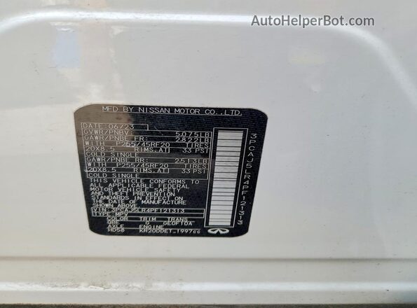 3PCAJ5LR4PF121313 2023 INFINITI QX55 White Widok naklejki z numerem VIN