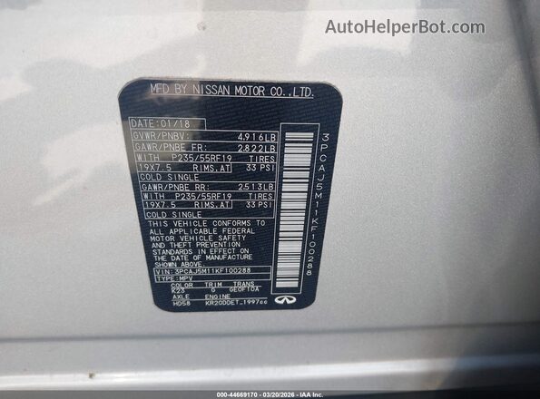3PCAJ5M11KF100288 2019 INFINITI QX50 Gray Widok komory silnika