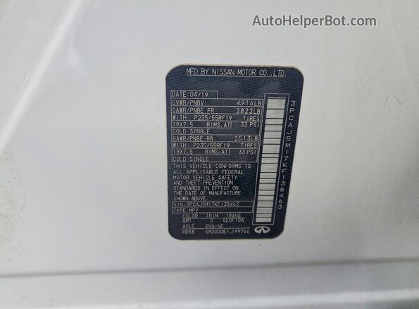 3PCAJ5M17KF138463 2019 INFINITI QX50 White Widok wnętrza 360 stopni