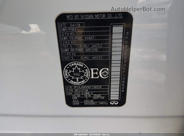 3PCAJ5M30KF108528 2019 INFINITI QX50 Белый Вид подкапотного пространства