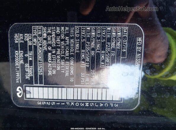 3PCAJ5M30KF115253 2019 INFINITI QX50 Черный Вид подкапотного пространства