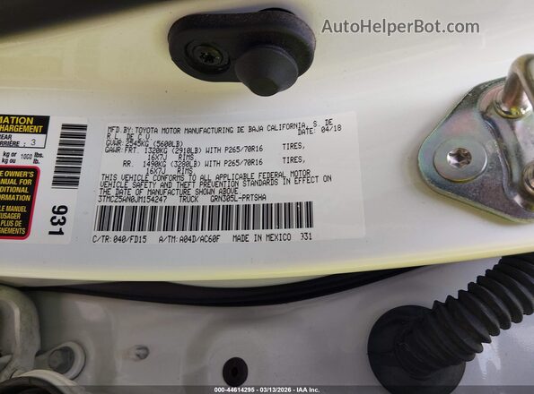 3TMCZ5AN0JM154247 2018 TOYOTA TACOMA Белый Вид подкапотного пространства